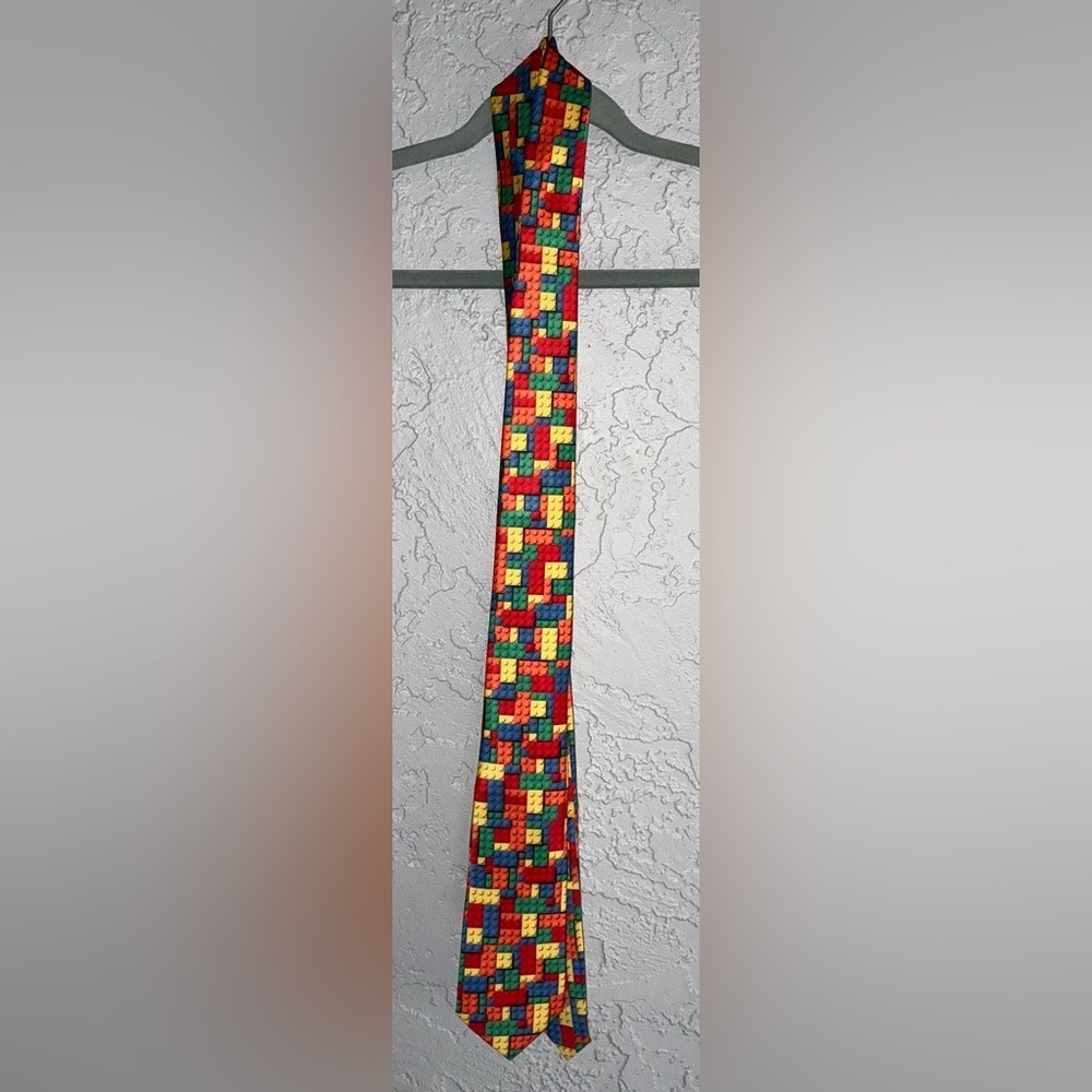 Colorful Block Pattern Tie- 57" - Picture 2 of 4